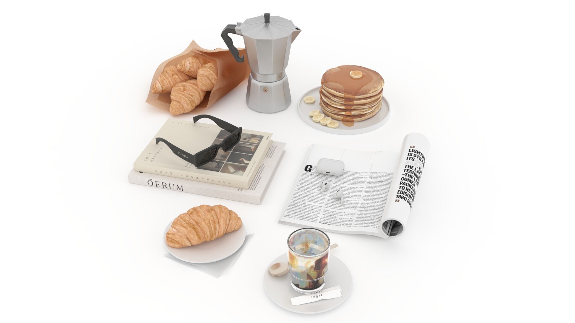 French Breakfast with Coffee and Croissant 3D model_14