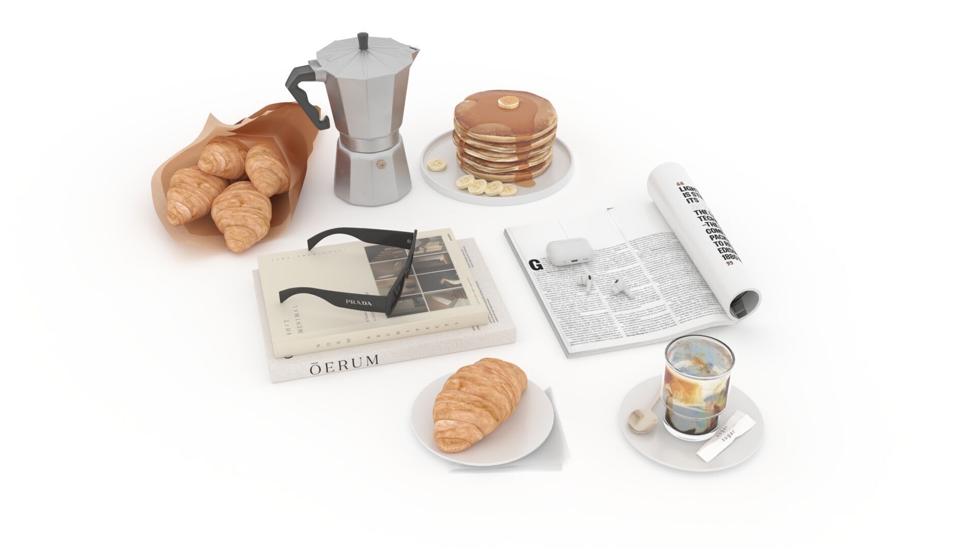 French Breakfast with Coffee and Croissant 3D model_16