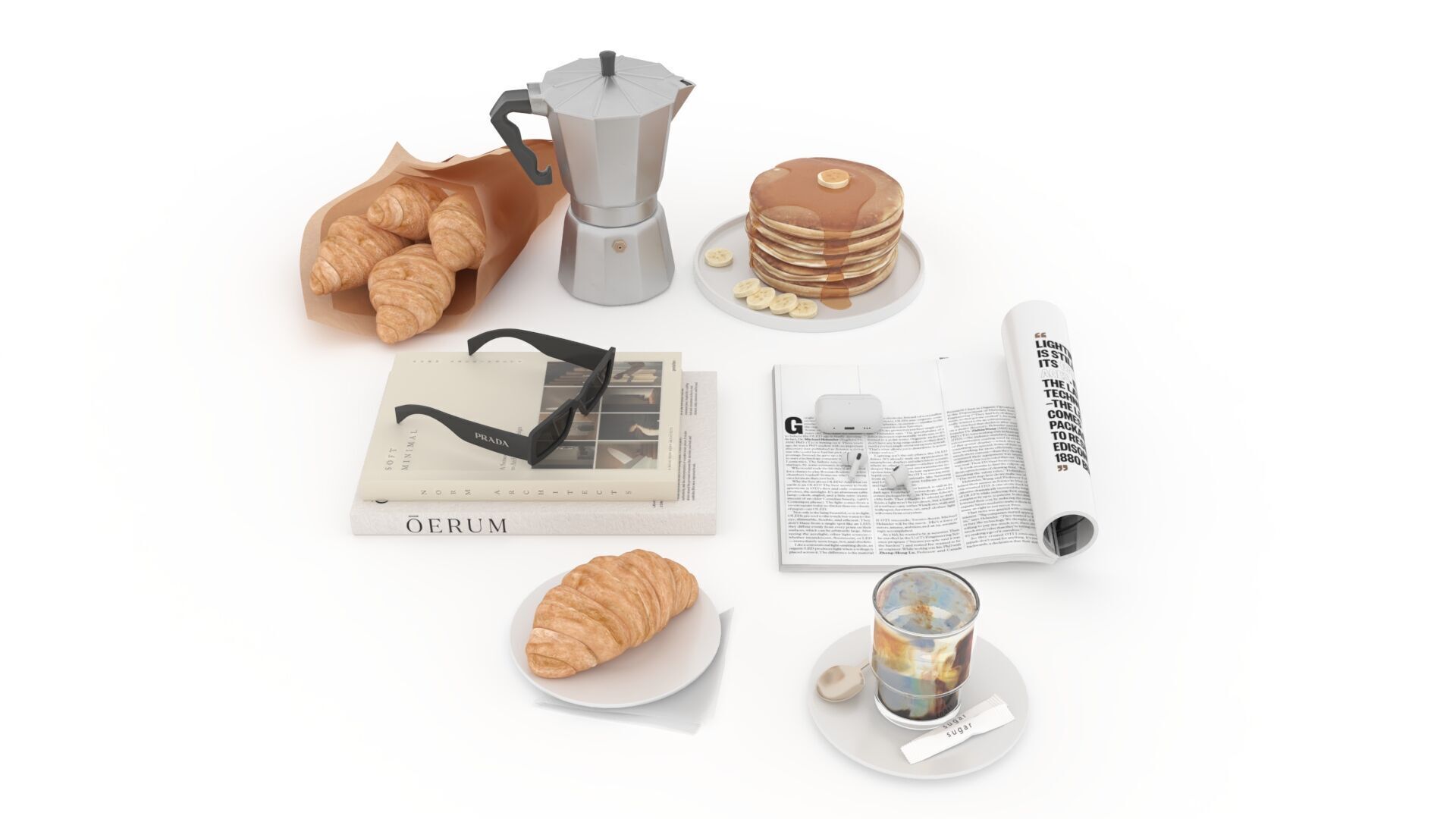 French Breakfast with Coffee and Croissant 3D model_15