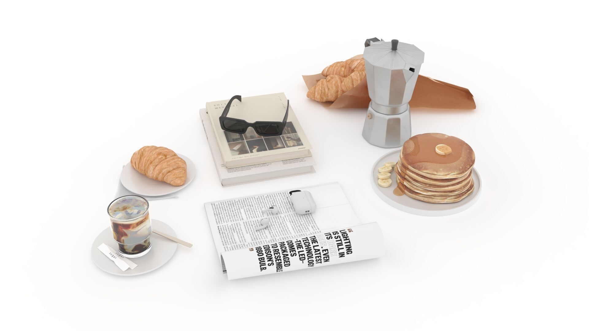 French Breakfast with Coffee and Croissant 3D model_12