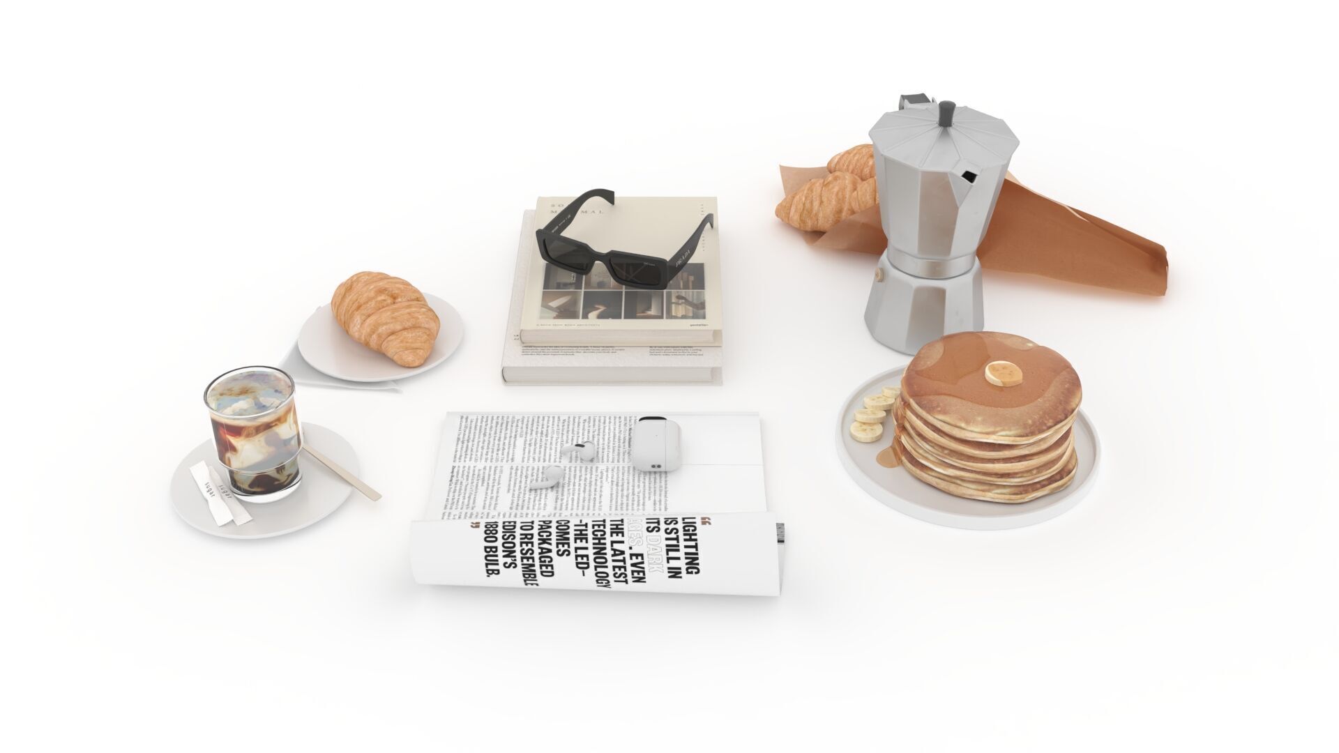 French Breakfast with Coffee and Croissant 3D model_11