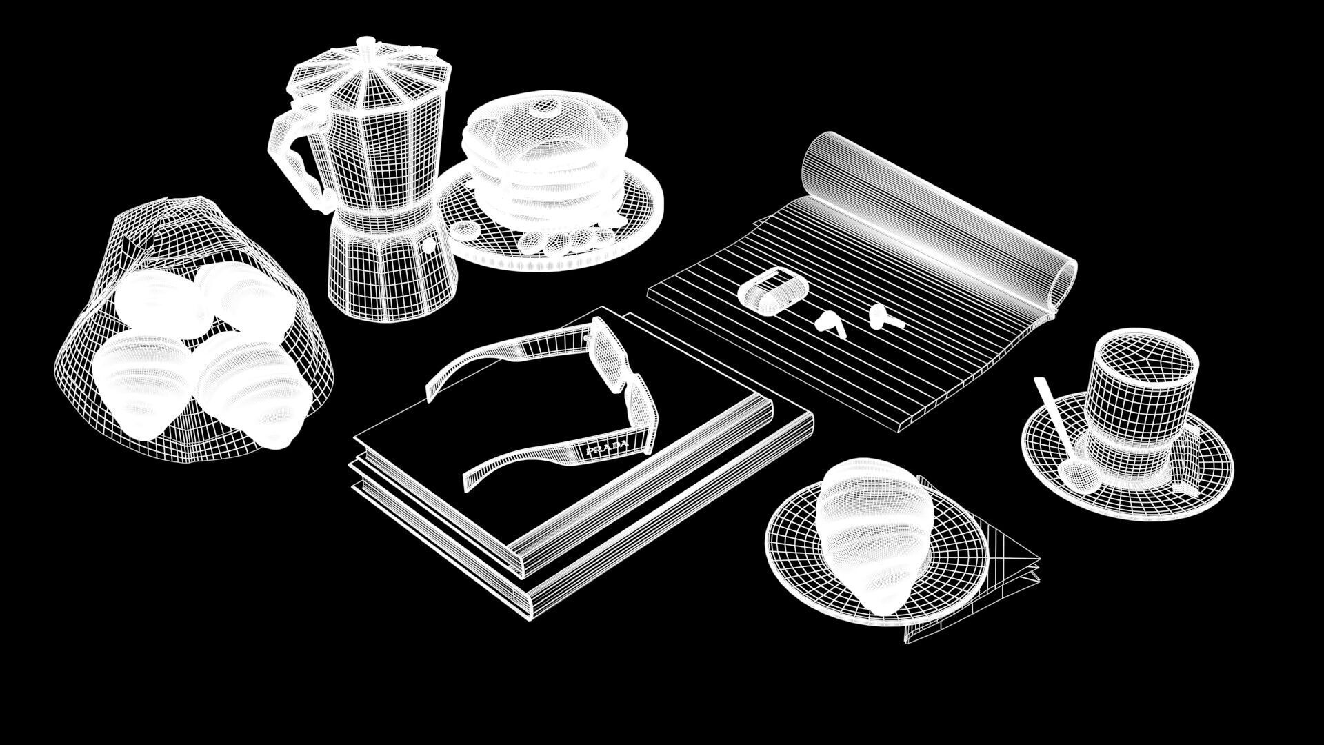 French Breakfast with Coffee and Croissant 3D model_17