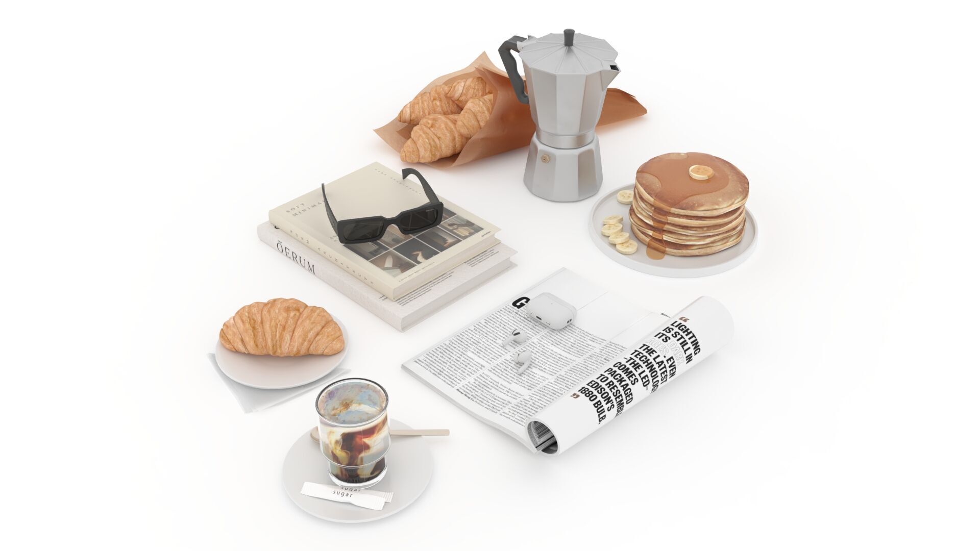 French Breakfast with Coffee and Croissant 3D model_13