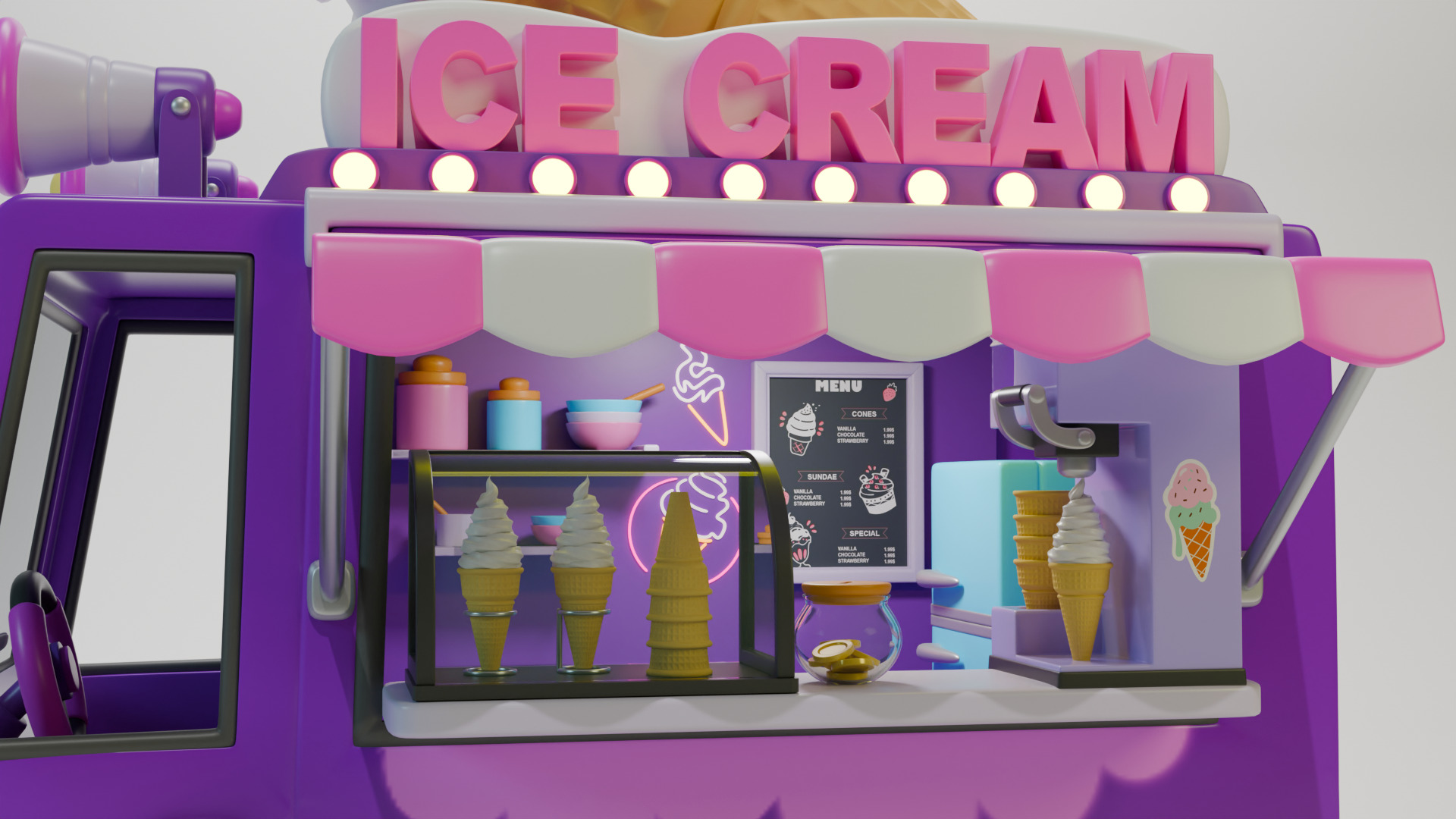 Low Poly Casual Ice Cream Bus 3D model_5