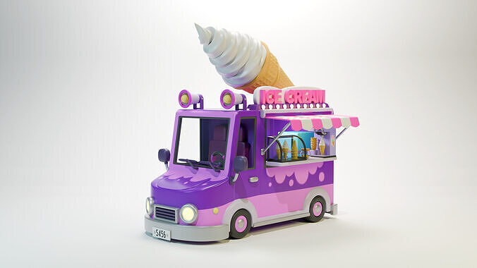 Low Poly Casual Ice Cream Bus 3D model