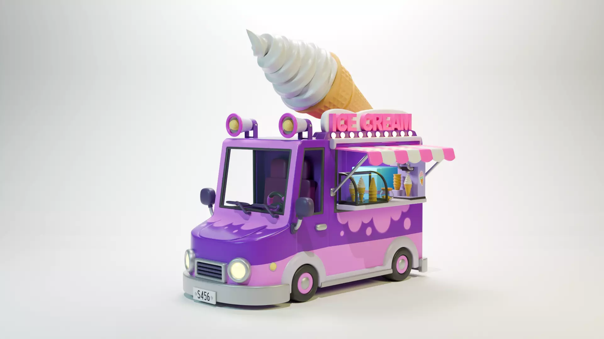 Low Poly Casual Ice Cream Bus 3D model_0
