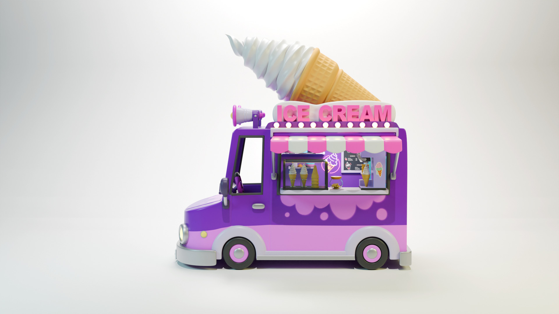 Low Poly Casual Ice Cream Bus 3D model_2