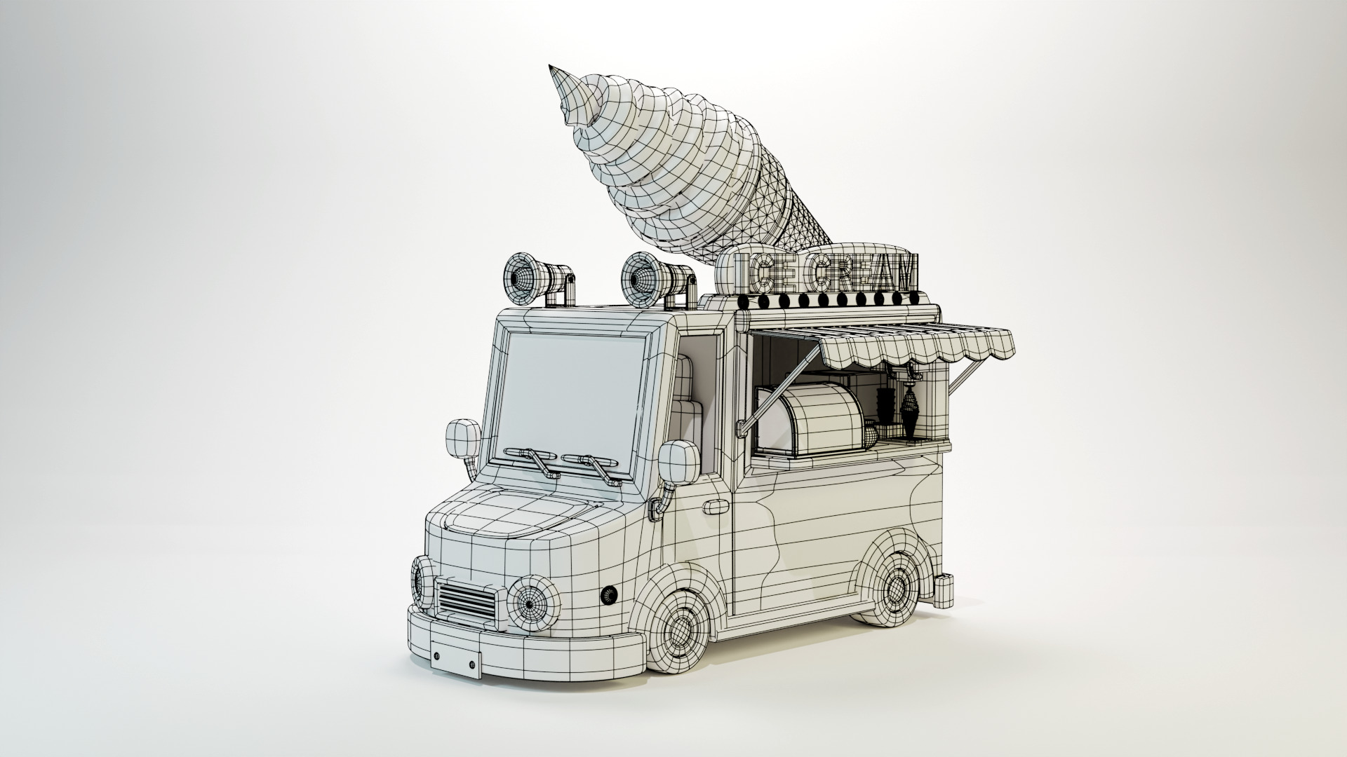 Low Poly Casual Ice Cream Bus 3D model_6