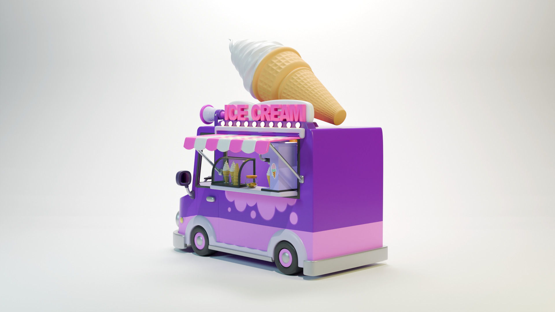 Low Poly Casual Ice Cream Bus 3D model_3