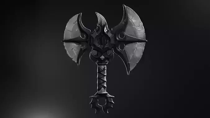 Stylized Demon Double Axe  Game Ready Fantasy Weapon