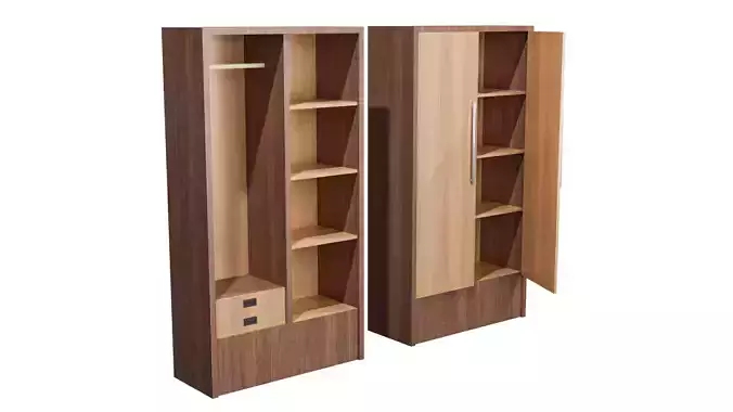 Modern Wooden Wardrobe Low Polygon 3D Model