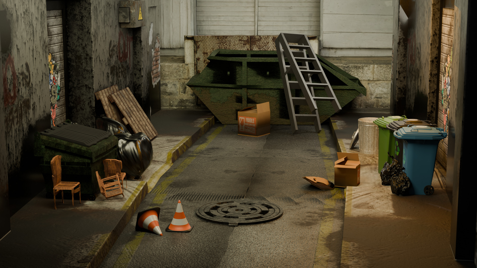 Alleyway Environment Asset Pack - Realistic Low Poly Gameready Low-poly 3D model_8