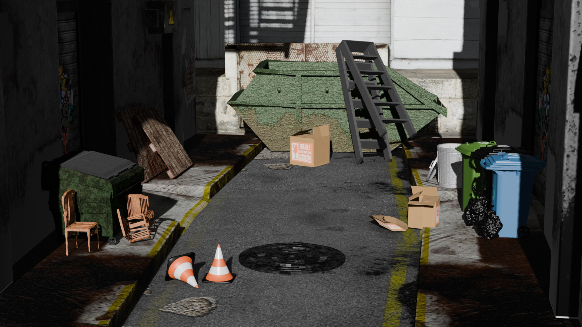 Alleyway Environment Asset Pack - Realistic Low Poly Gameready Low-poly 3D model_16