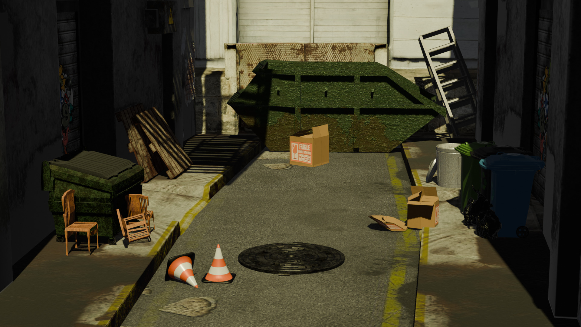 Alleyway Environment Asset Pack - Realistic Low Poly Gameready Low-poly 3D model_7