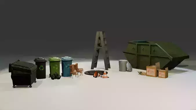Alleyway Environment Asset Pack - Realistic Low Poly Gameready Low-poly 3D model