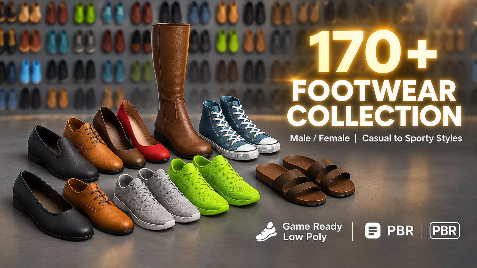 170 Plus Stylized Male Female Shoes Mega Collection 3D model