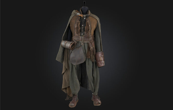 Vagabond Attire on Display  Worn Threads of a Wandering Soul 3D model
