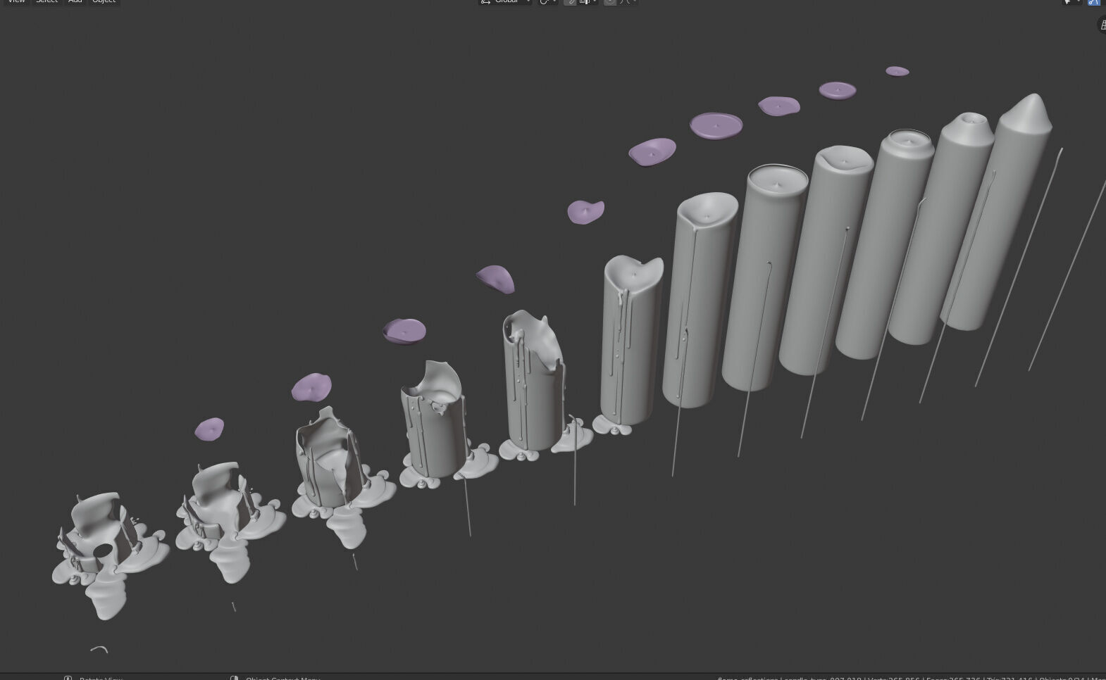 Molten Candle Complete Life Cycle - Burn Stages - Cylindrical B Low-poly 3D model_3