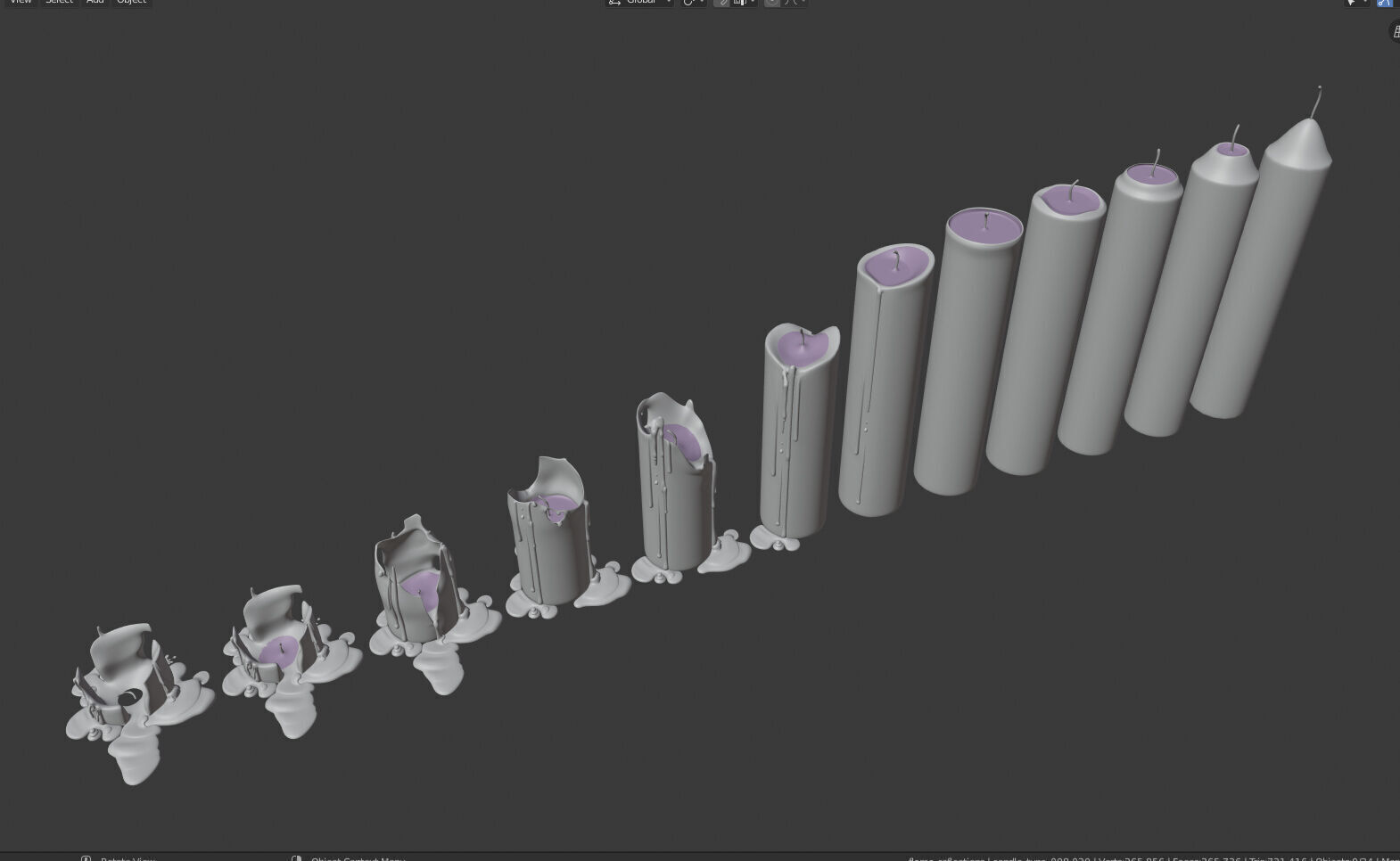 Molten Candle Complete Life Cycle - Burn Stages - Cylindrical B Low-poly 3D model_2