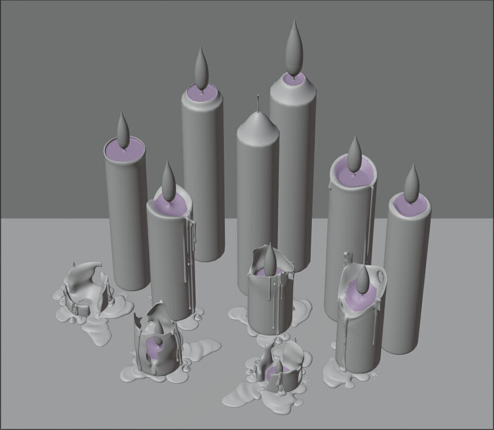 Molten Candle Complete Life Cycle - Burn Stages - Cylindrical B Low-poly 3D model_1