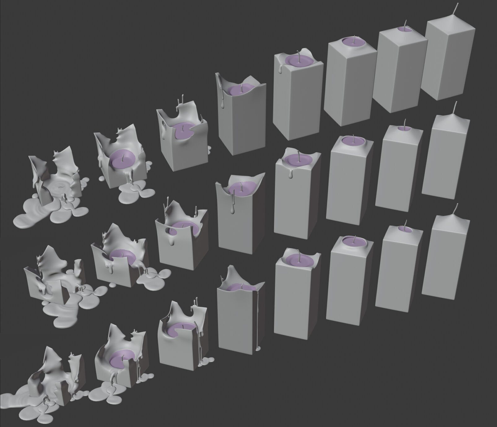 Molten Candle Complete Life Cycle - Burn Stages - Cubic Square A Low-poly 3D model_2