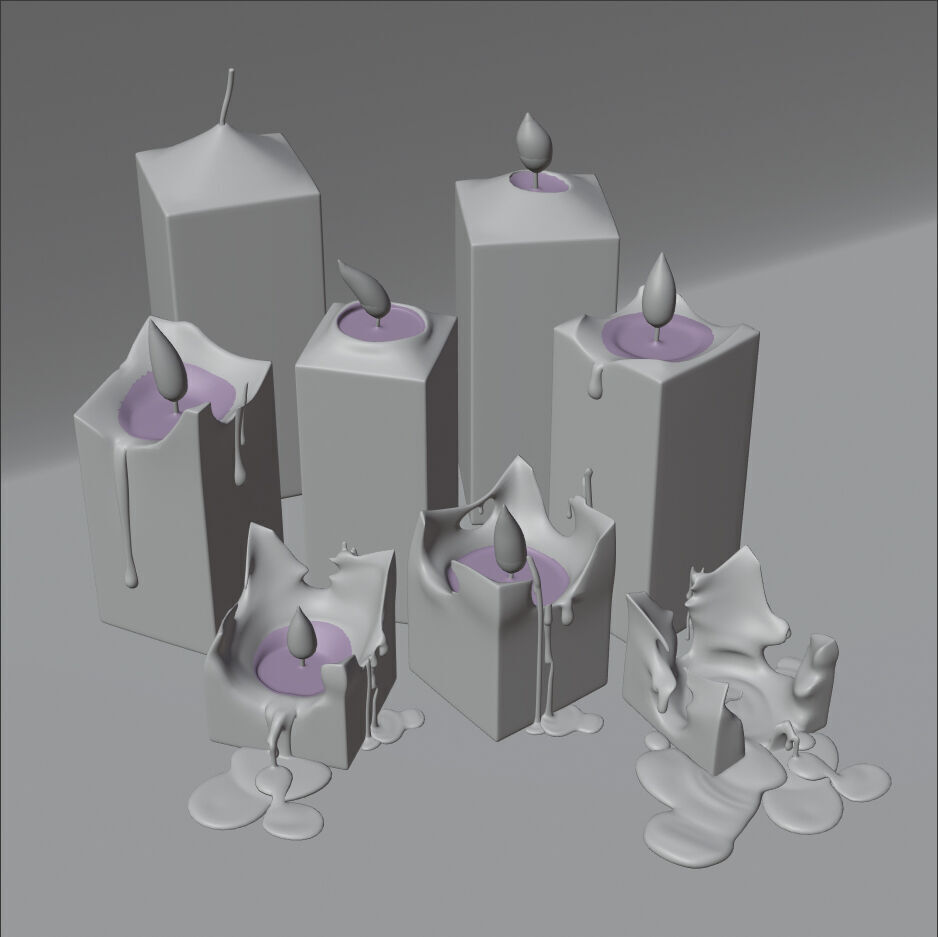 Molten Candle Complete Life Cycle - Burn Stages - Cubic Square A Low-poly 3D model_1