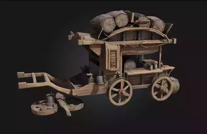 Rustic Travelers Wagon  The Mobile Hearth of Wandering Souls 3D model