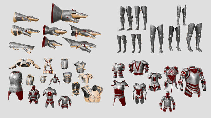 Medieval Armor Pack Full Set of 40 Modular Pieces Low-poly 3D model
