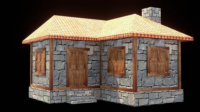 medieval house low poly village town residential game ready 6 Low-poly 3D model