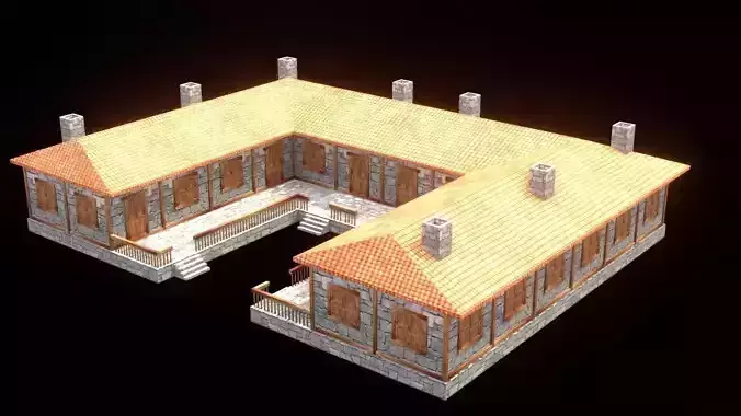 medieval house low poly village town residential game ready 49