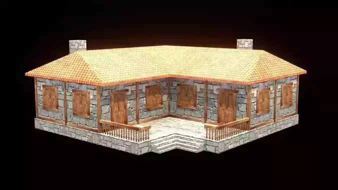 medieval house low poly village town residential game ready 46