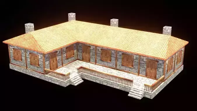 medieval house low poly village town residential game ready 45