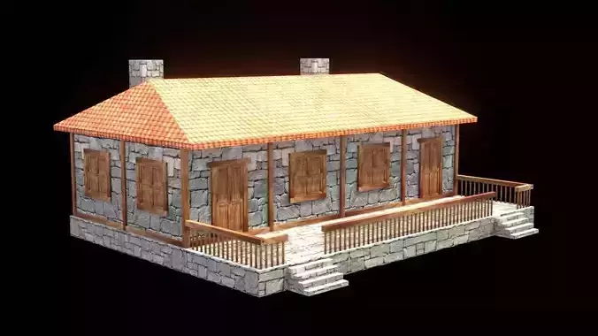 medieval house low poly village town residential game ready 44