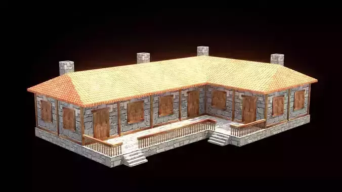 medieval house low poly village town residential game ready 43