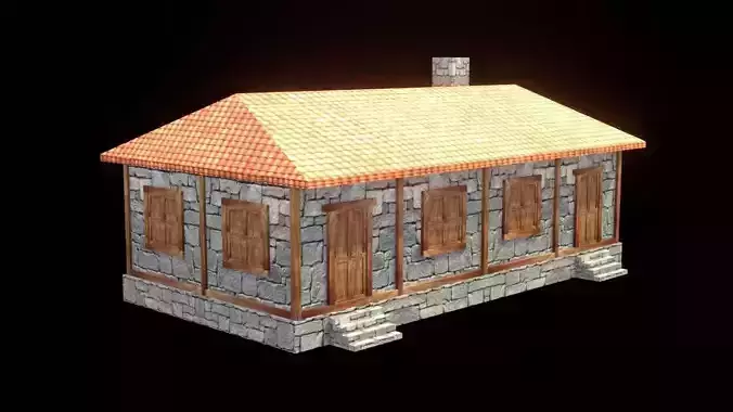 medieval house low poly village town residential game ready 40