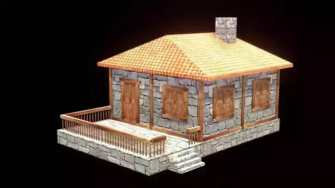 medieval house low poly village town residential game ready 39