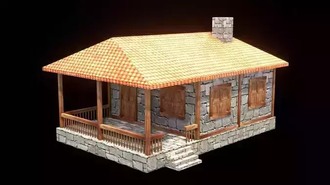 medieval house low poly village town residential game ready 38