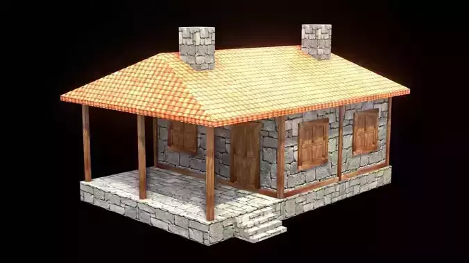 medieval house low poly village town residential game ready 37