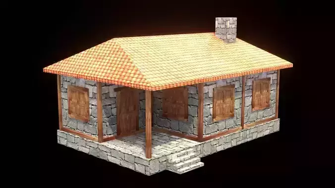 medieval house low poly village town residential game ready 36