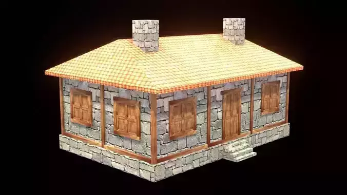 medieval house low poly village town residential game ready 35