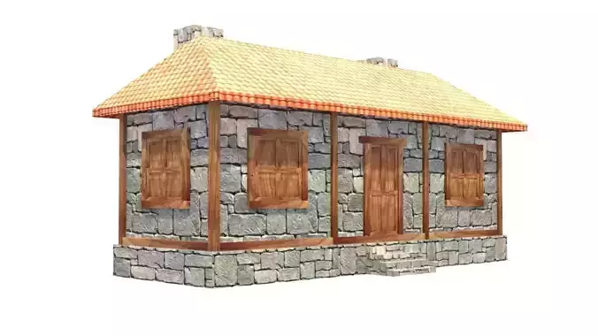 medieval house low poly village town residential game ready 34