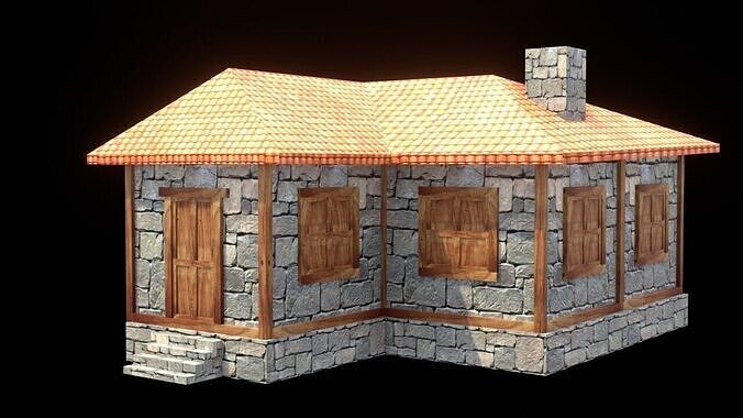 medieval house low poly village town residential game ready 33 Low-poly 3D model 7