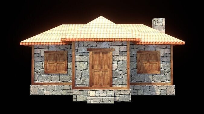 medieval house low poly village town residential game ready 33 Low-poly 3D model 5