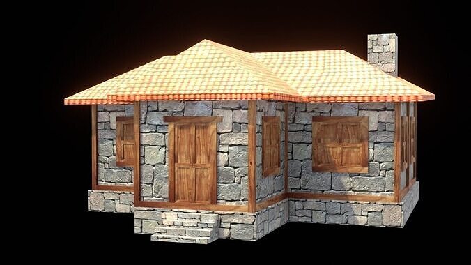 medieval house low poly village town residential game ready 33 Low-poly 3D model 6