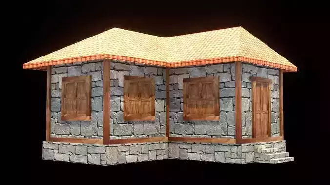 medieval house low poly village town residential game ready 33