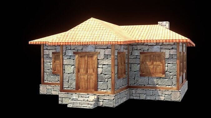 medieval house low poly village town residential game ready 29 Low-poly 3D model 6