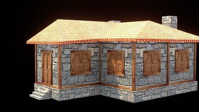 medieval house low poly village town residential game ready 29 Low-poly 3D model 7