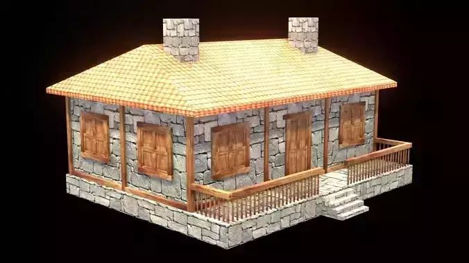 medieval house low poly village town residential game ready 28