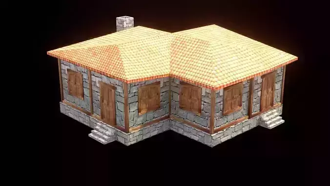 medieval house low poly village town residential game ready 24 Low-poly 3D model