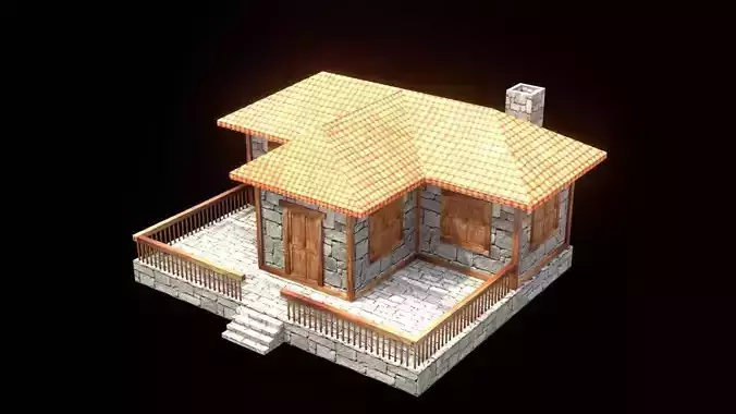 medieval house low poly village town residential game ready 22 Low-poly 3D model